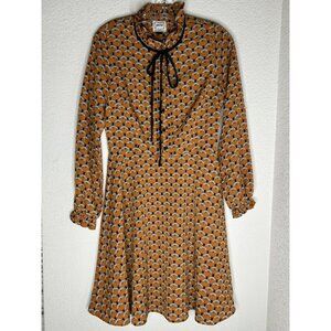 Joanie Dress Womens 4 Yellow Bee Print Long Sleeve Fit Flare Shirt Dress Retro